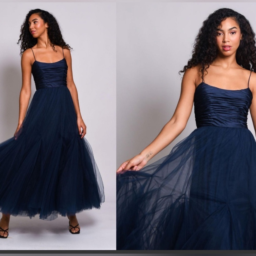 Hutch Navy Blue Tulle Maxi Dress